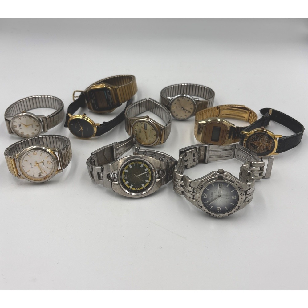 Lot Of 10 Wristwatches - Multi Brands Untested, BENRUS, MiNICCI Sharp Timex